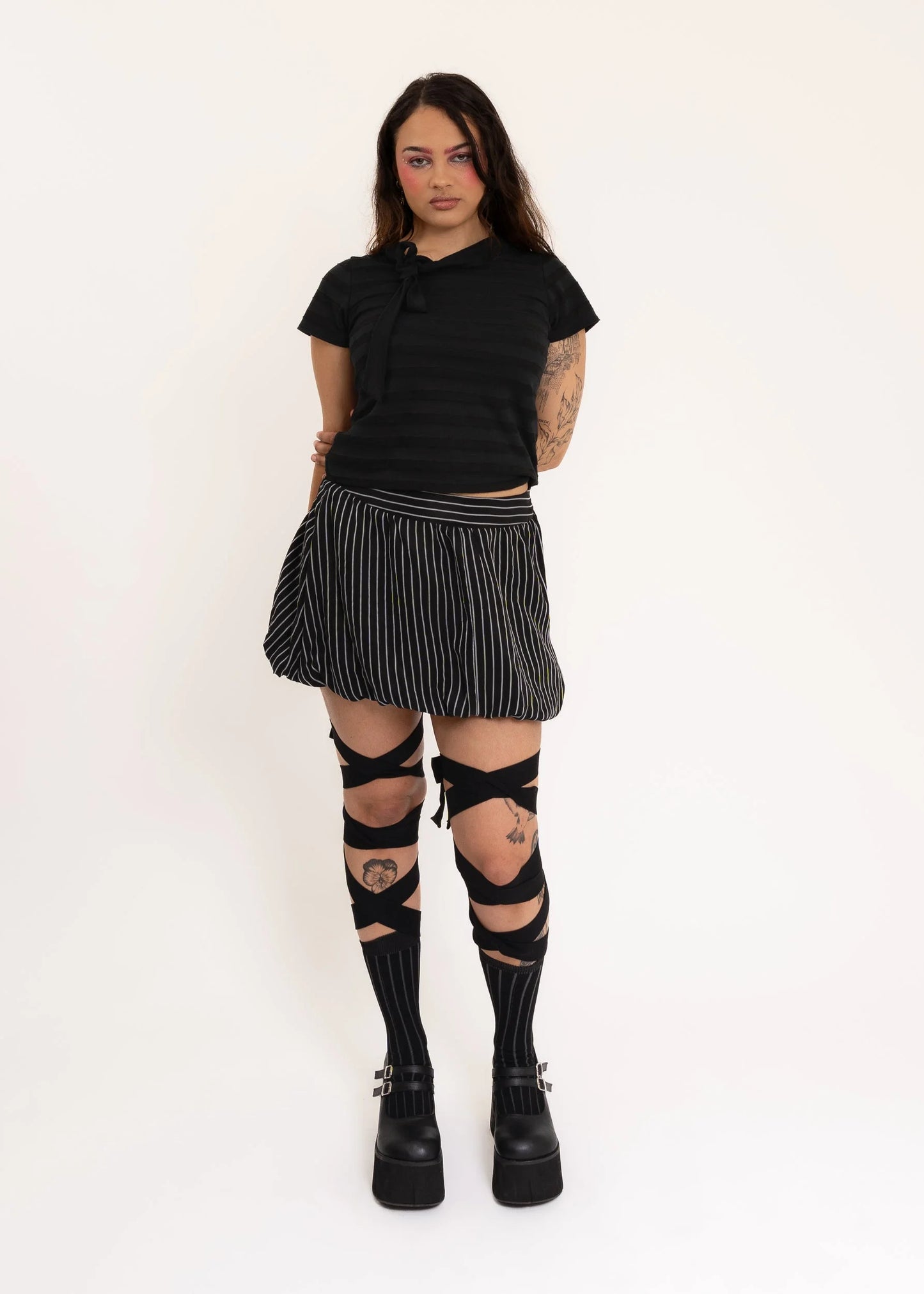 Sour Doll Bubble Skirt- pinstripe