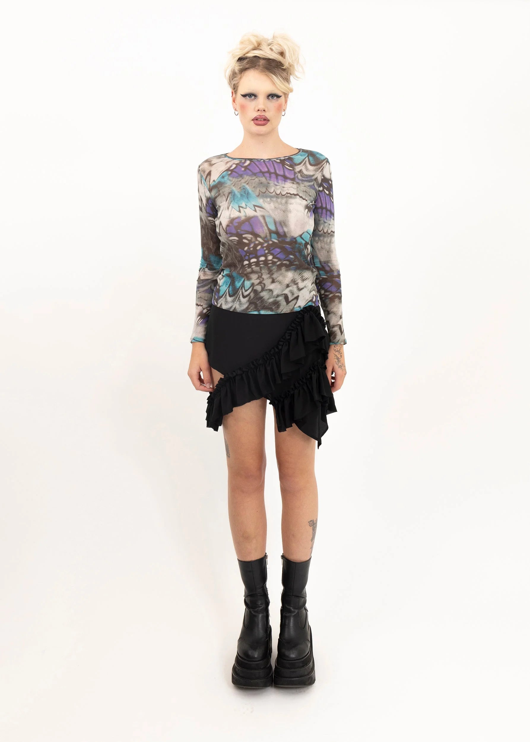 Hiroko Koshino Tricot Butterfly print mesh top