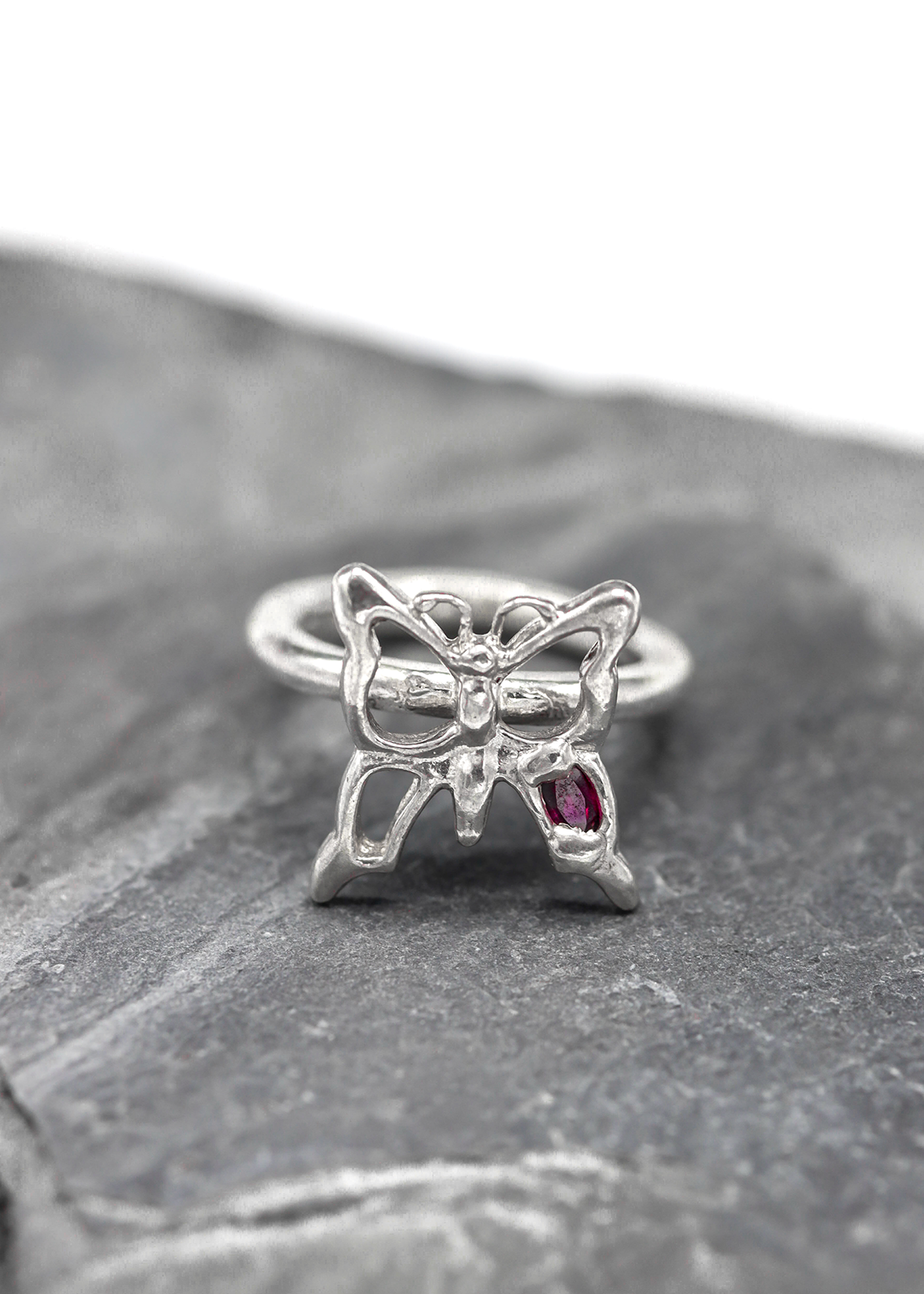 SGS Jewellery Butterfly ring- red lab grown ruby Bizarre Bazaar