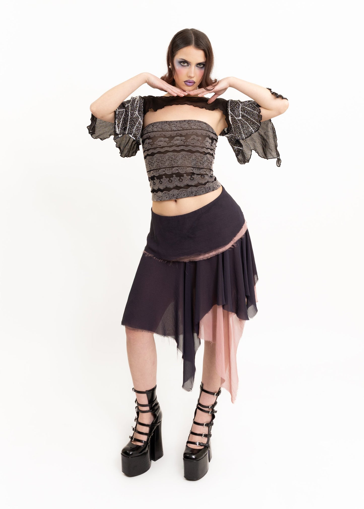 Roisin Dubh Butterfly Wing Bolero Sleeves- black/ white Bizarre Bazaar