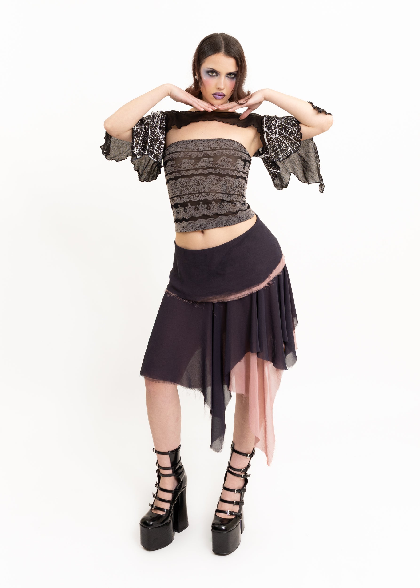 Roisin Dubh Butterfly Wing Bolero Sleeves- black/ white Bizarre Bazaar