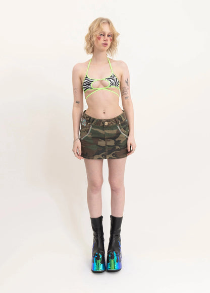 Red Pepper Camo mini skirt with floral embroidery