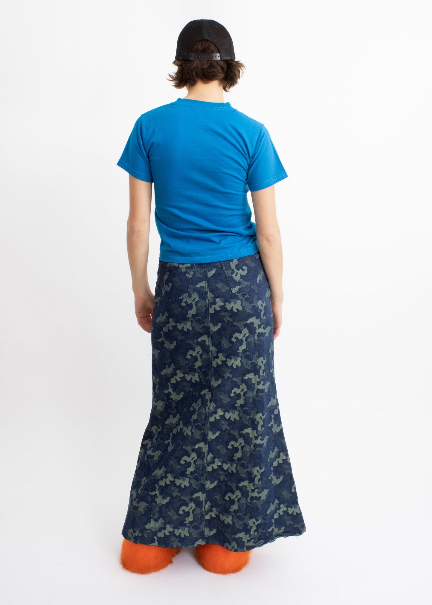 Bizarre Bazaar Camo print stretch denim maxi skirt