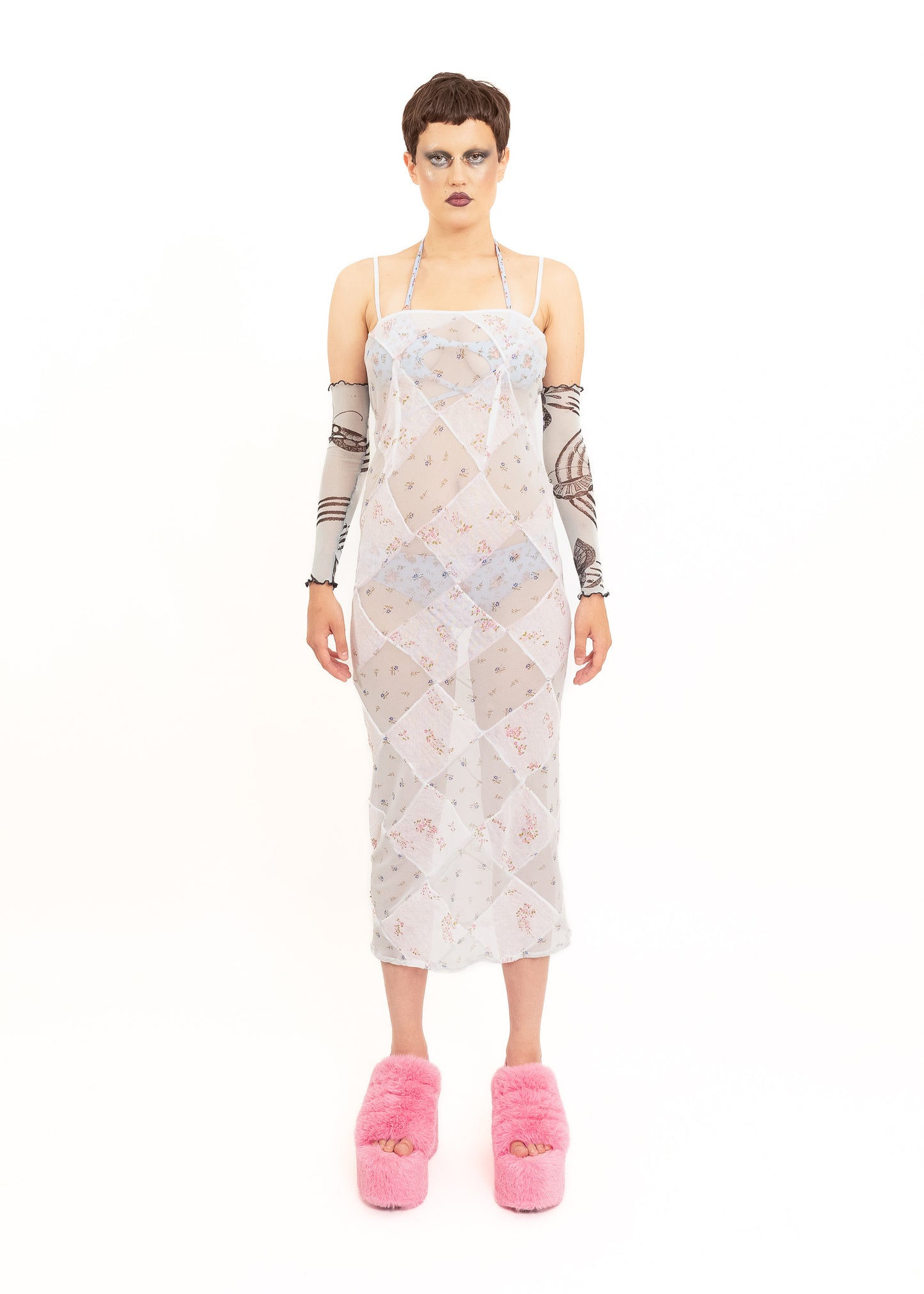 Diamond Mesh Midi Dress- ditsy floral