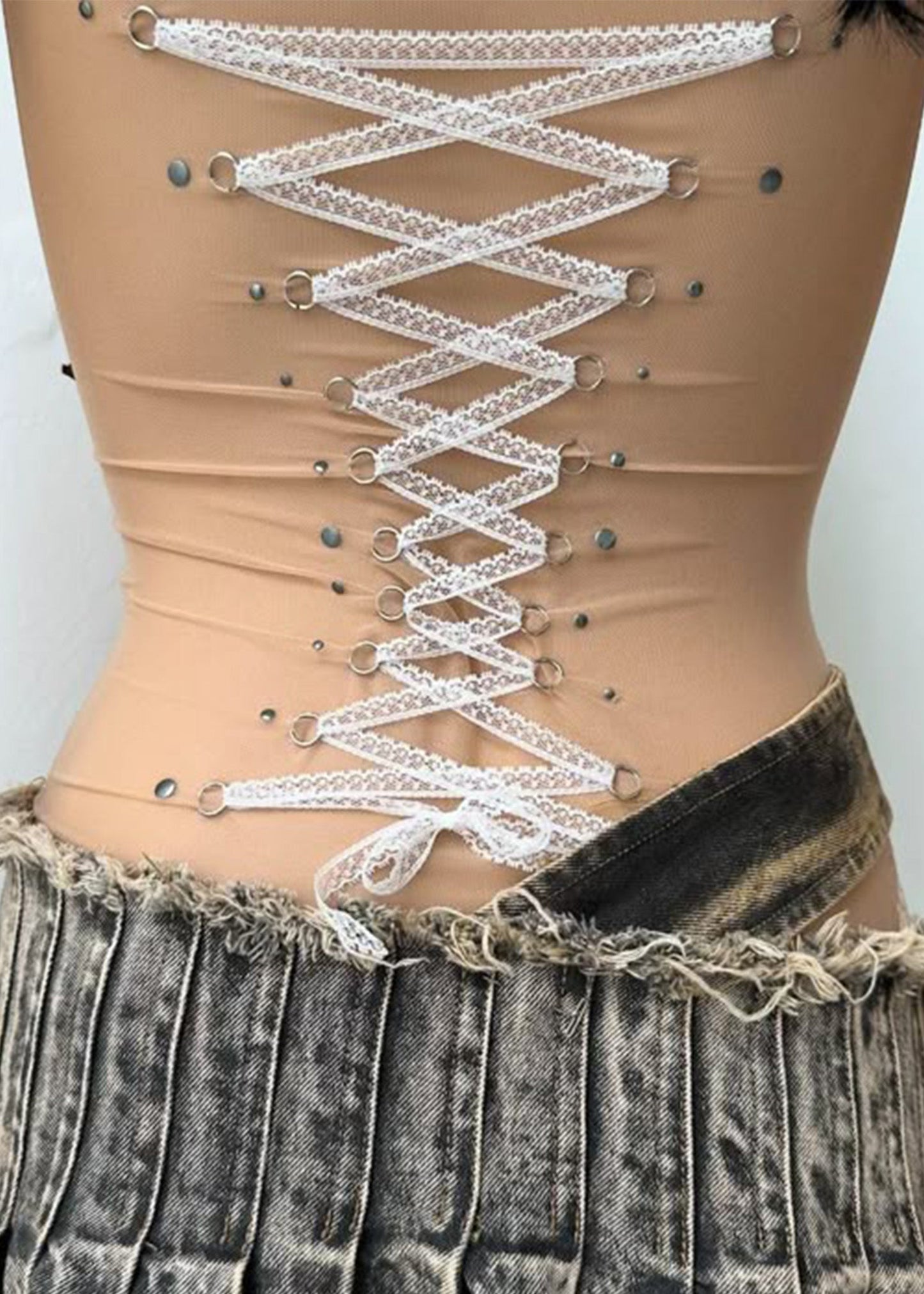 Taottao Corset Piercing Mesh Top Bizarre Bazaar