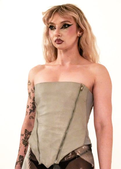 Lambskin leather corset with zipper detailing