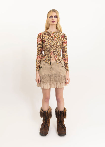 Morgan De Toi Crochet overlay frill hem mini skirt