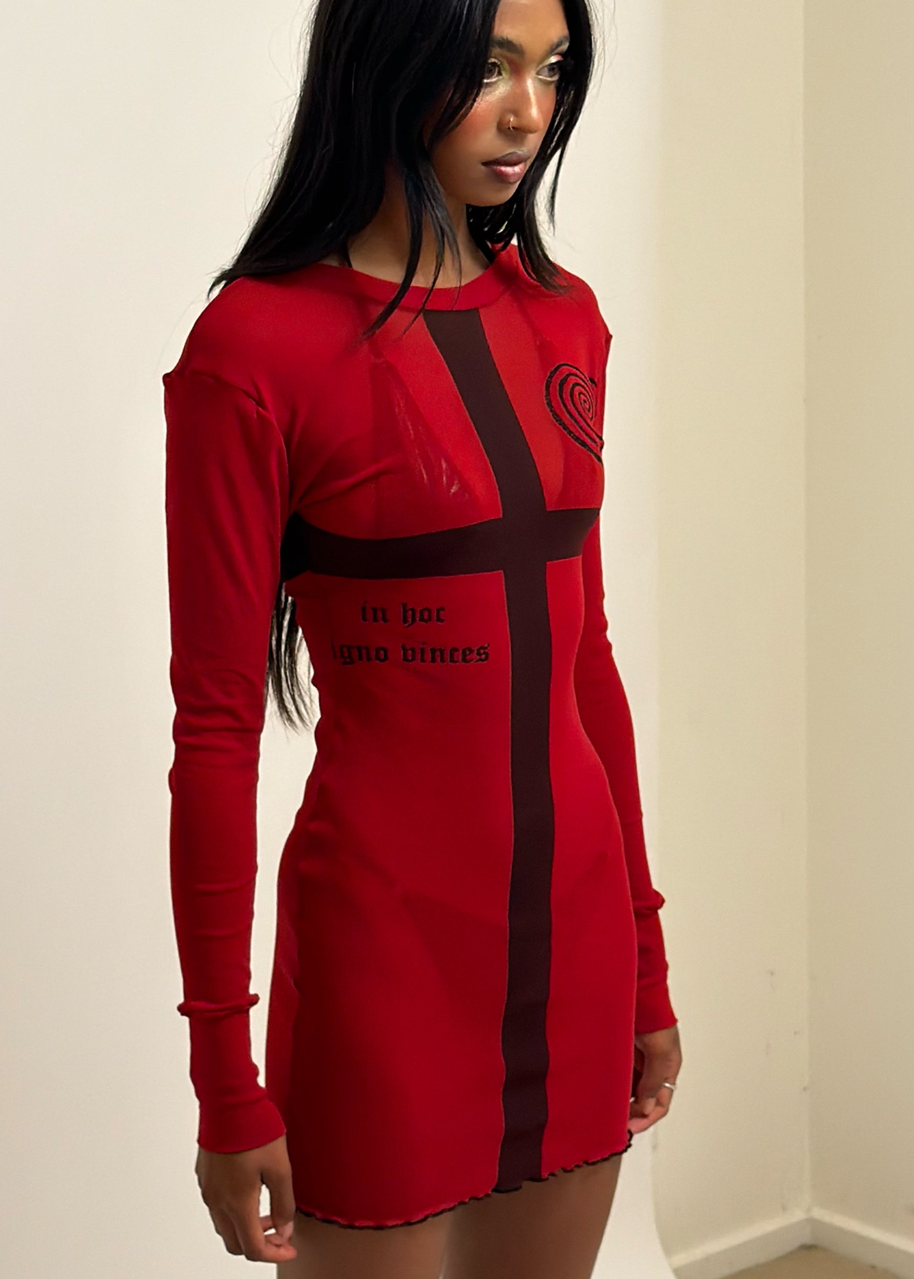 Roisin Dubh Cross print mesh mini dress Bizarre Bazaar