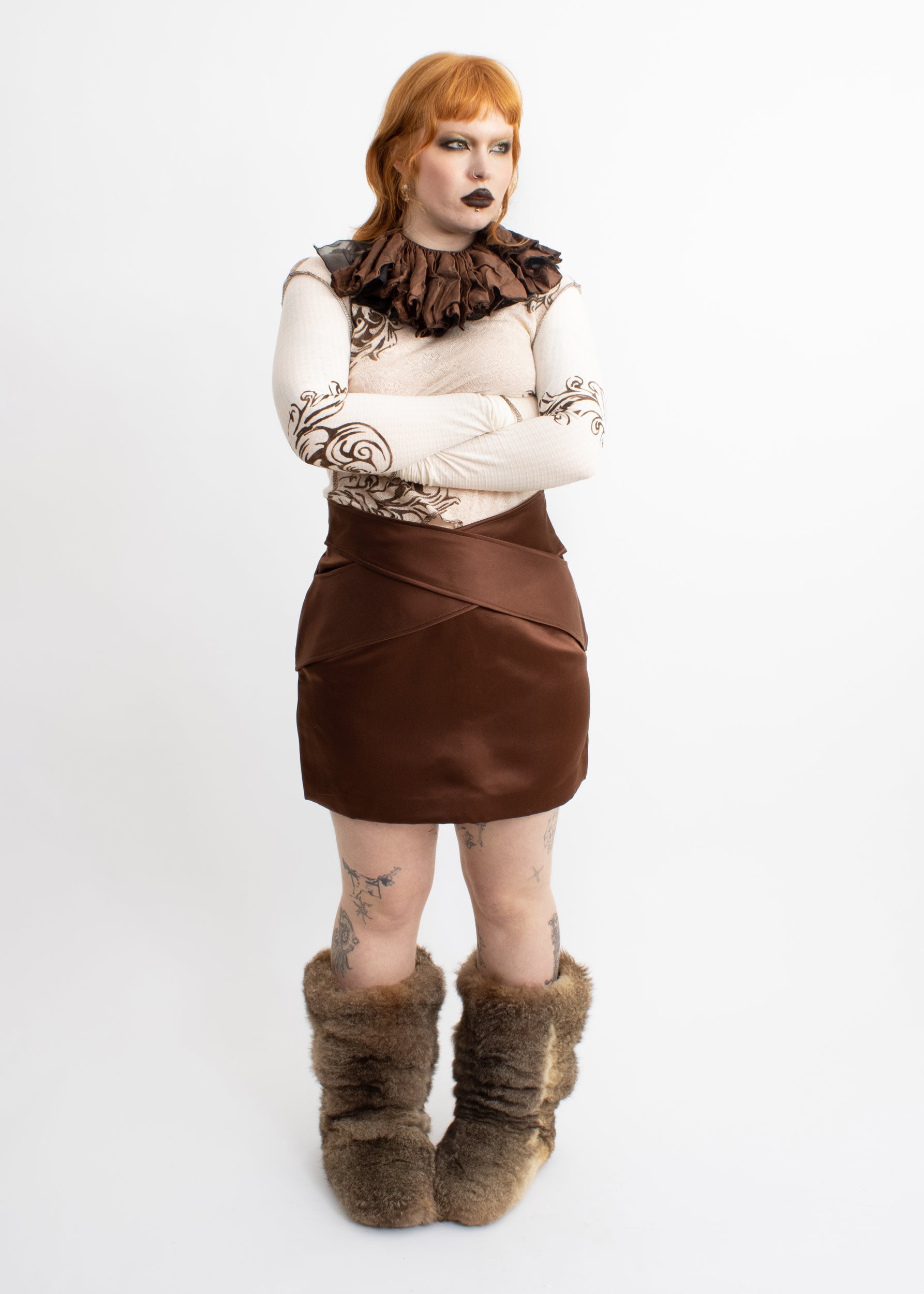 Tansey Crossover waist silk skirt- chocolate brown