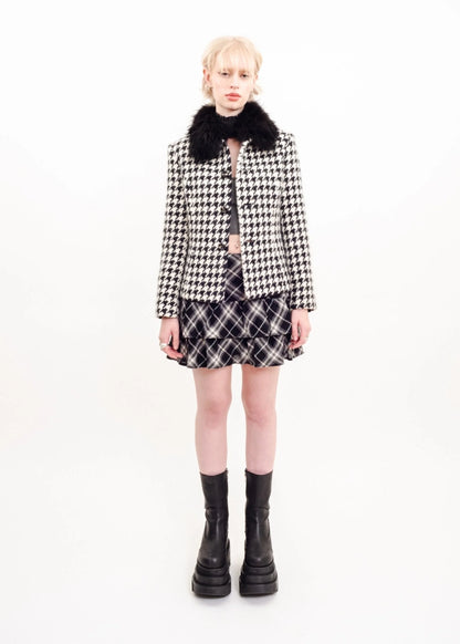Pinky & Dianne Houndstooth jacket with fur collar