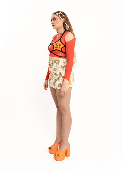 Astro Princess Cry Now Clown Print Starkini Top- purple/ orange