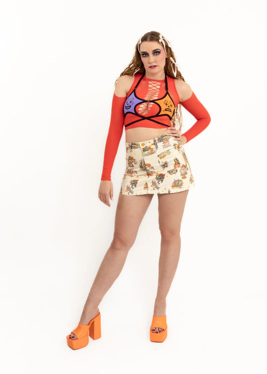 Astro Princess Cry Now Clown Print Starkini Top- purple/