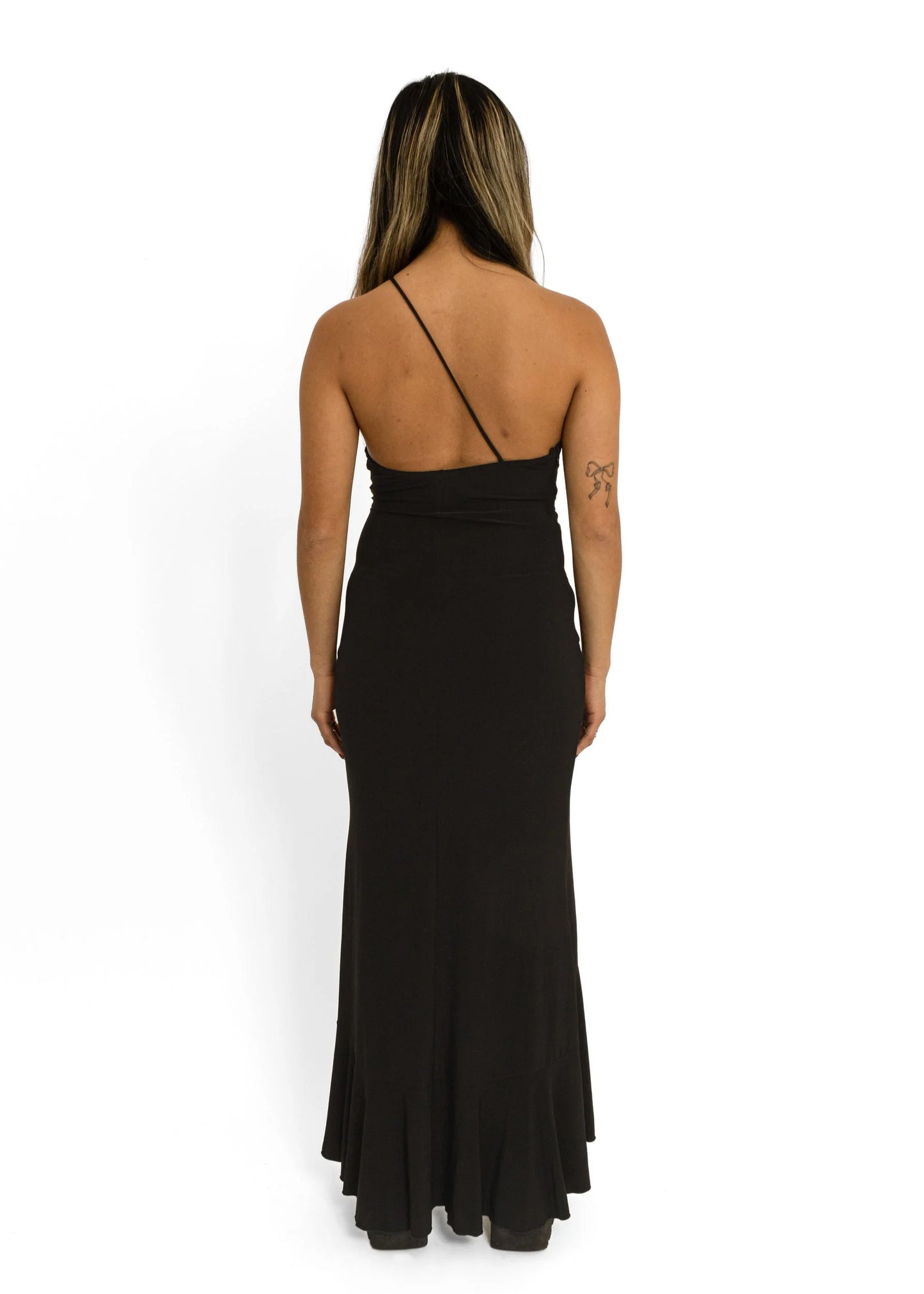 Juno Cut out asymmetric gown with rhinestone detail