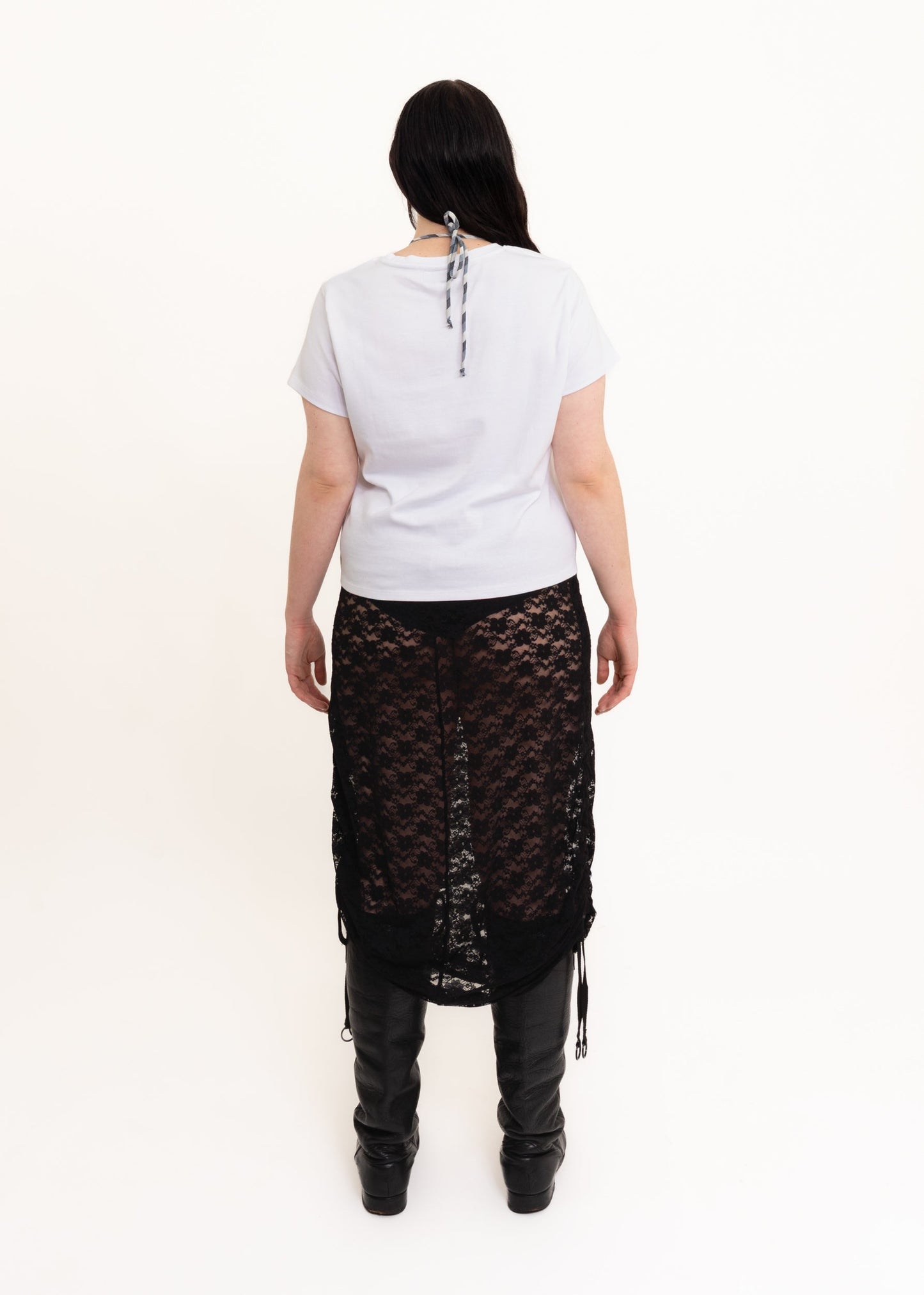 Rhoda Nunn Off Cut Tee- White w/ grey stripe Bizarre Bazaar