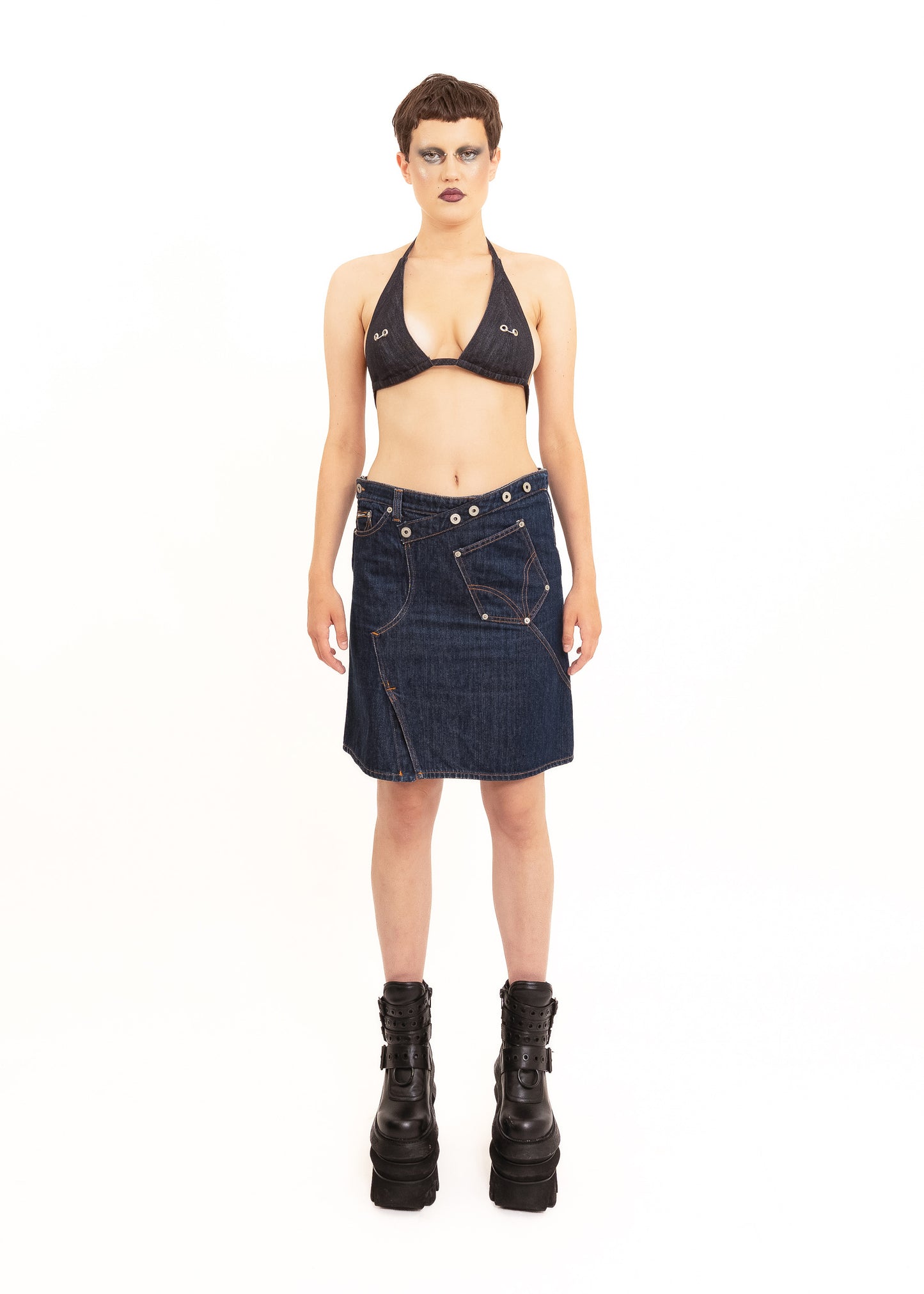 90s vintage patchwork denim skirt