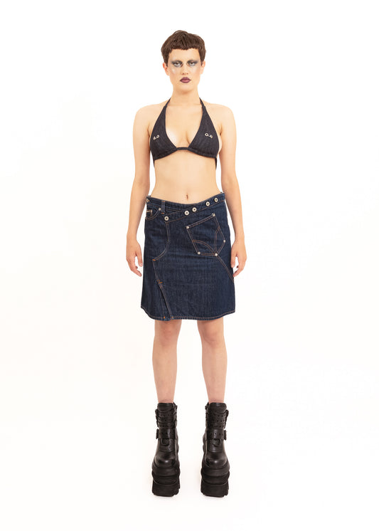 90s vintage patchwork denim skirt