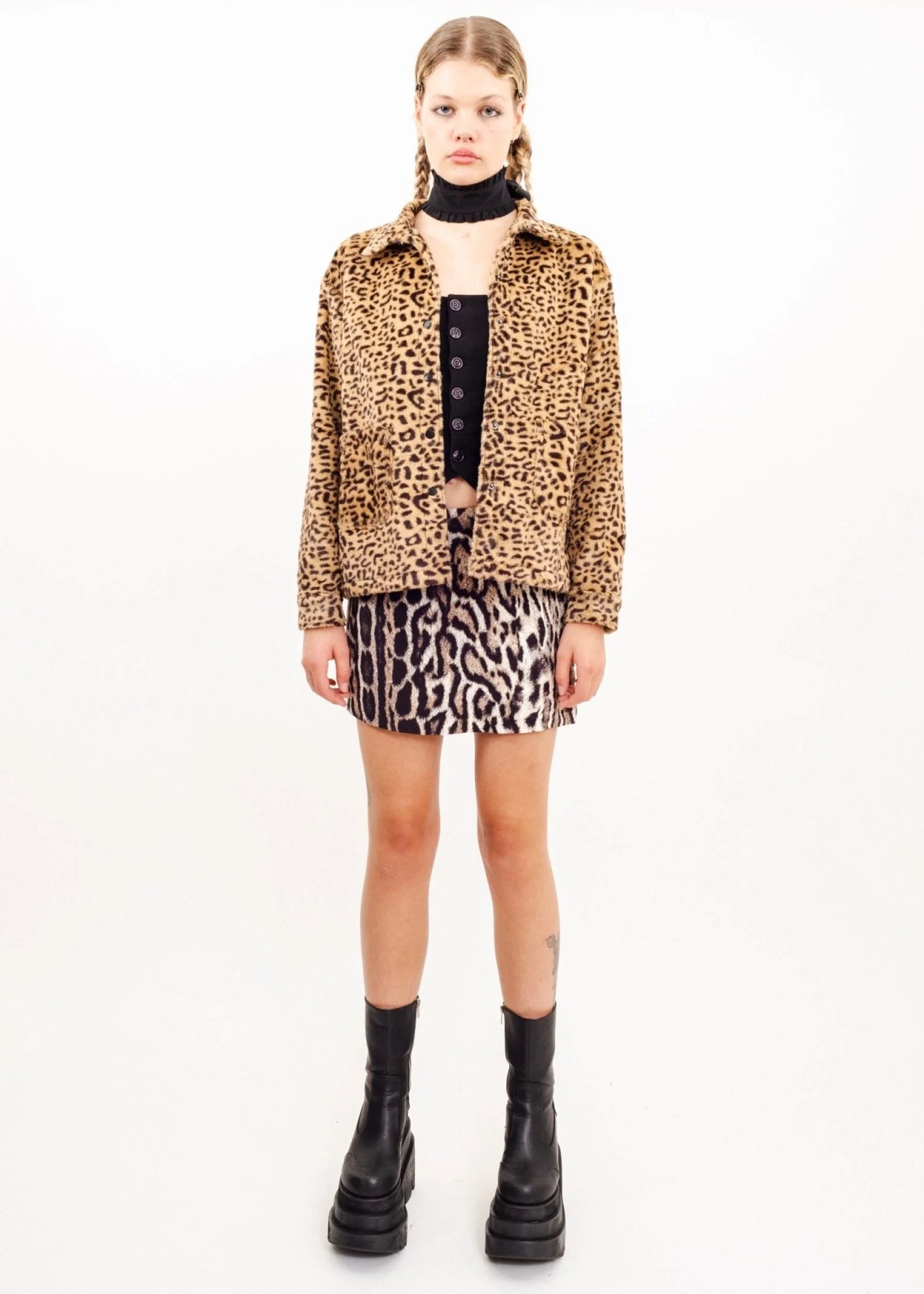 UNIF Debbie leopard print faux fur jacket