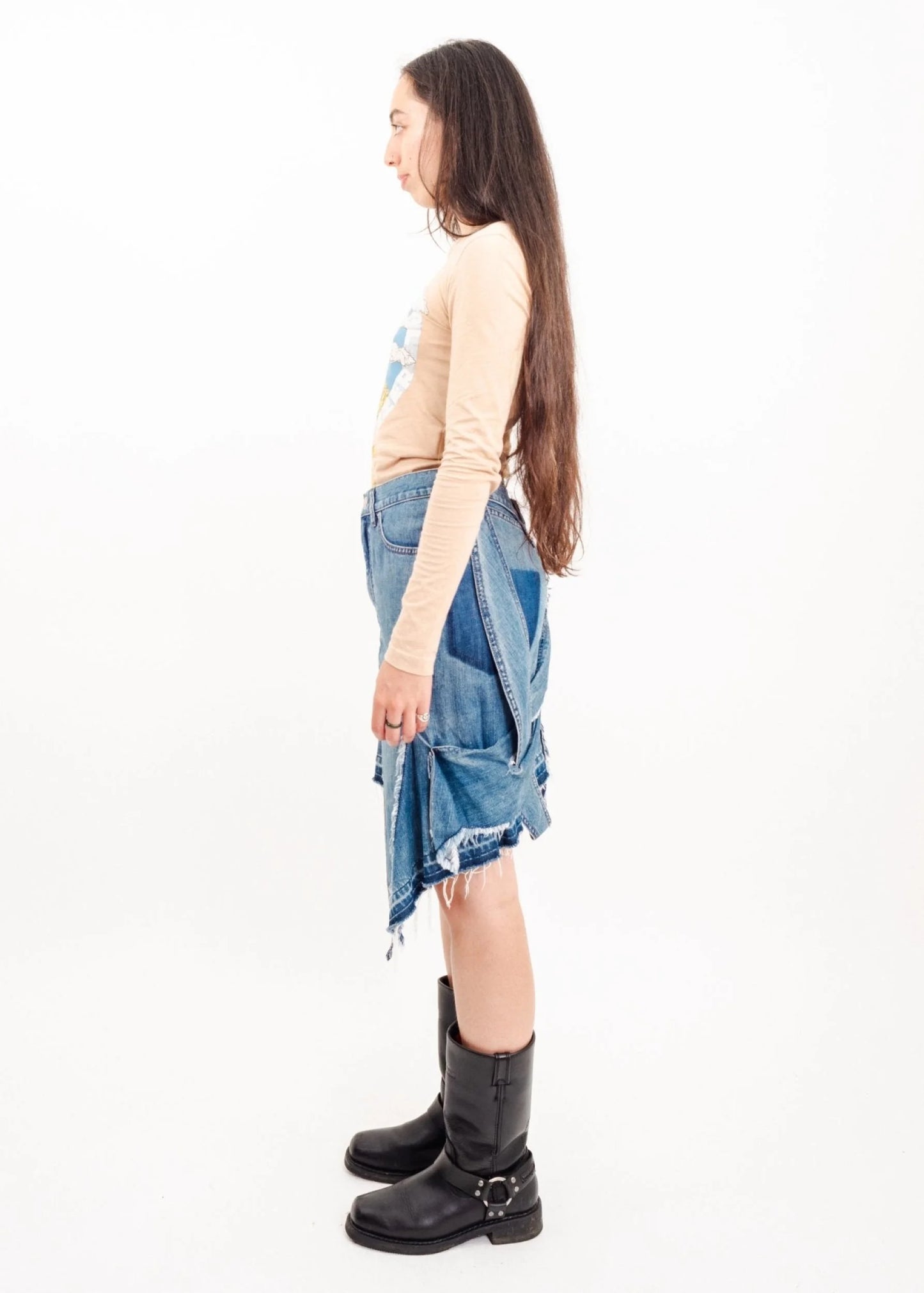 E Hyphen World Gallery Deconstructed denim skirt