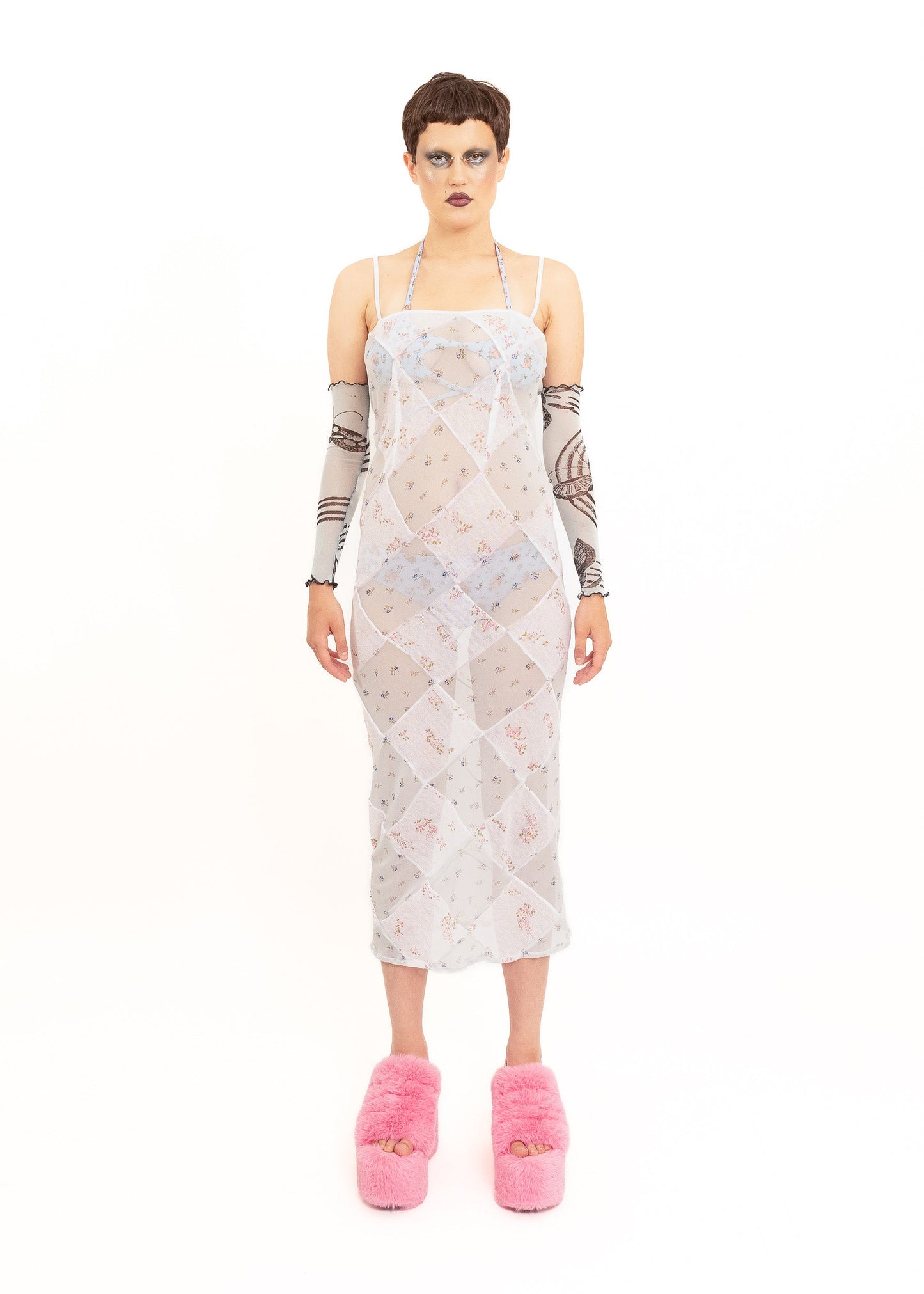 Catherine Boddy Diamond Mesh Midi Dress- ditsy floral Bizarre Bazaar