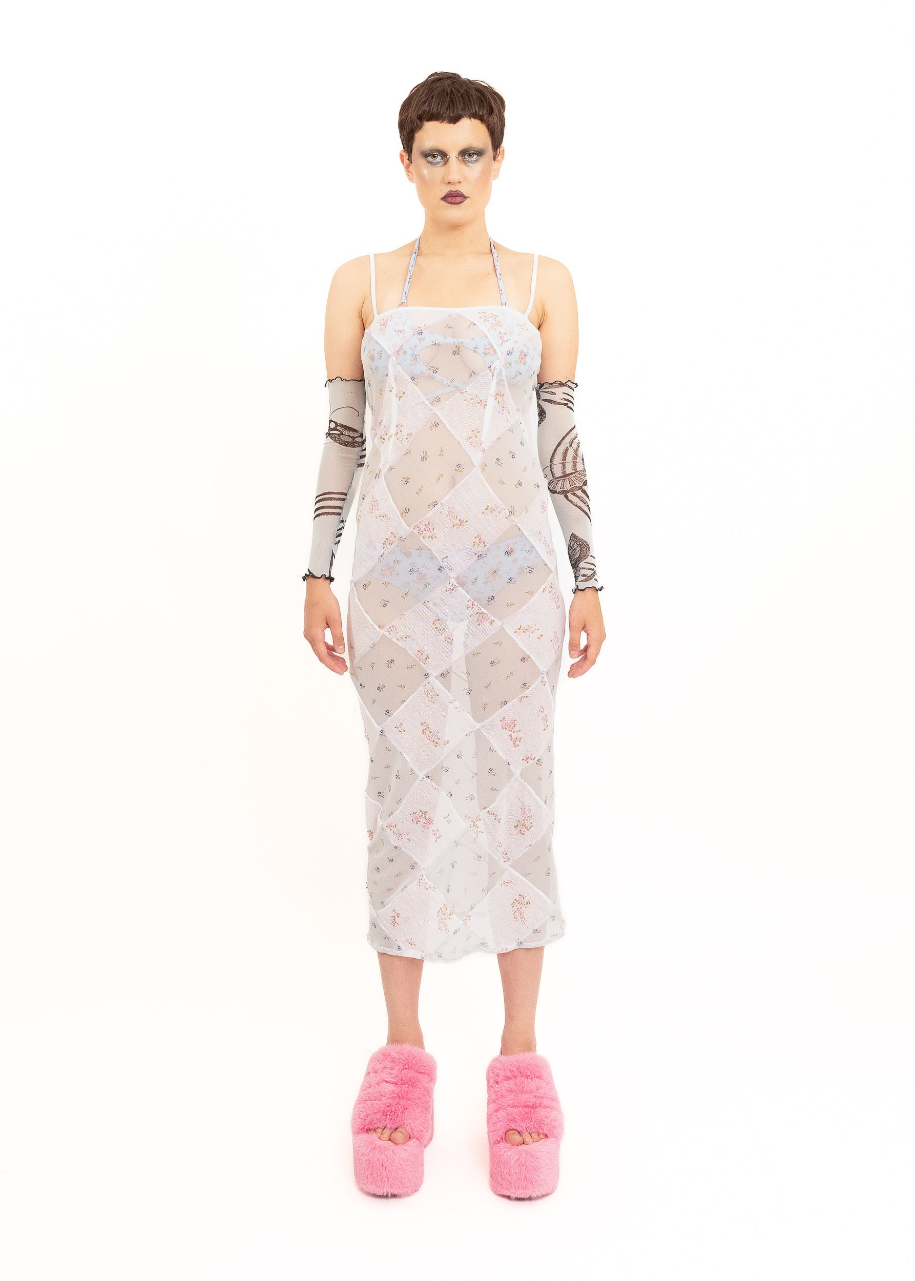 Catherine Boddy Diamond Mesh Midi Dress- ditsy floral Bizarre Bazaar
