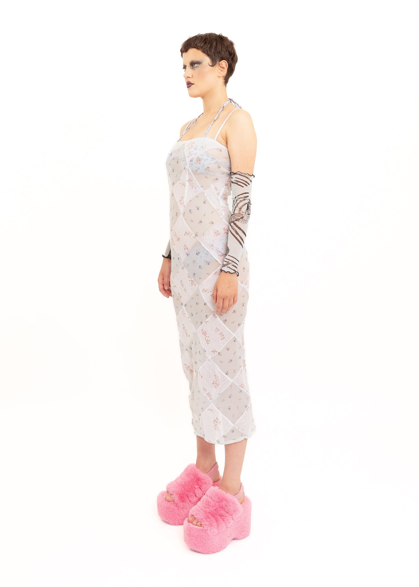 Catherine Boddy Diamond Mesh Midi Dress- ditsy floral Bizarre Bazaar