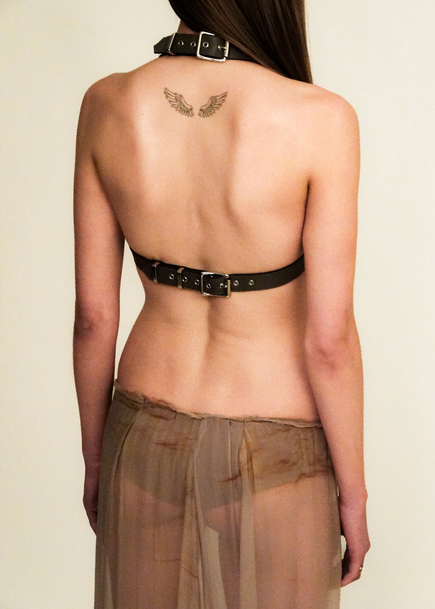 Leather cross bikini top- snake