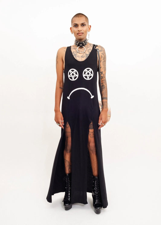 Jimmy D Doom Rules Pentagram Sad Face Maxi Dress