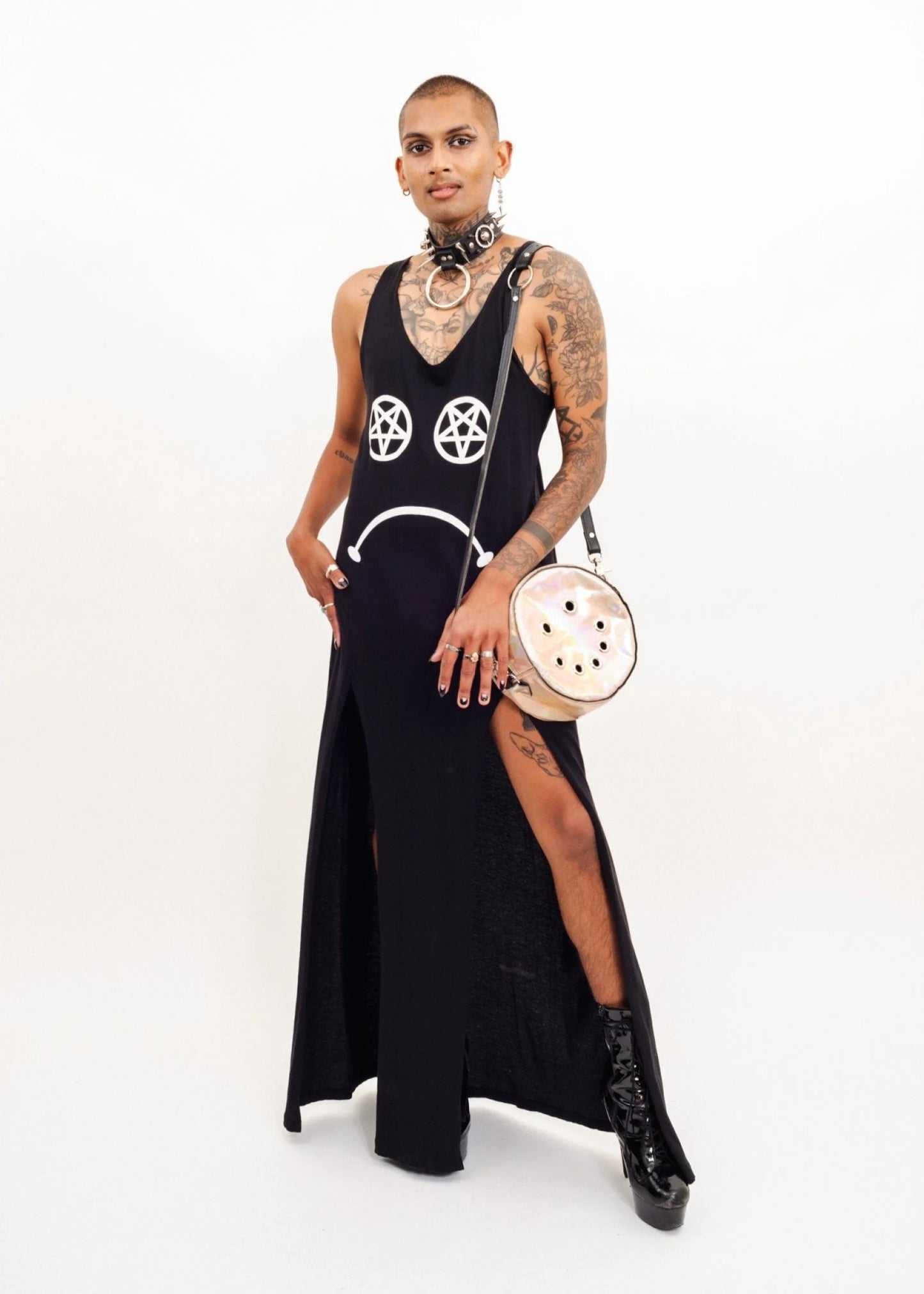 Jimmy D Doom Rules Pentagram Sad Face Maxi Dress