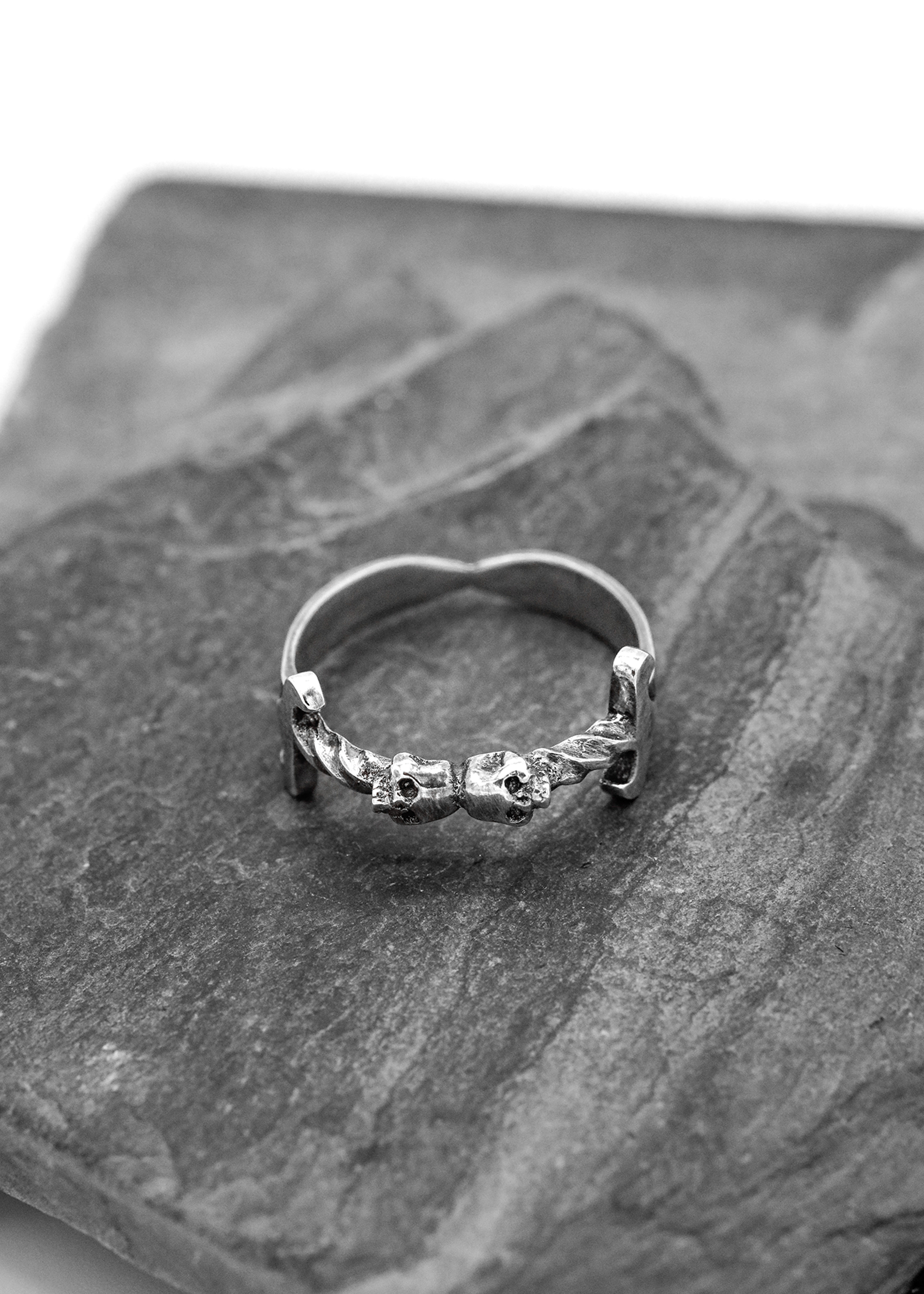 Nick Rule sterling silver double skull dagger ring Bizarre Bazaar