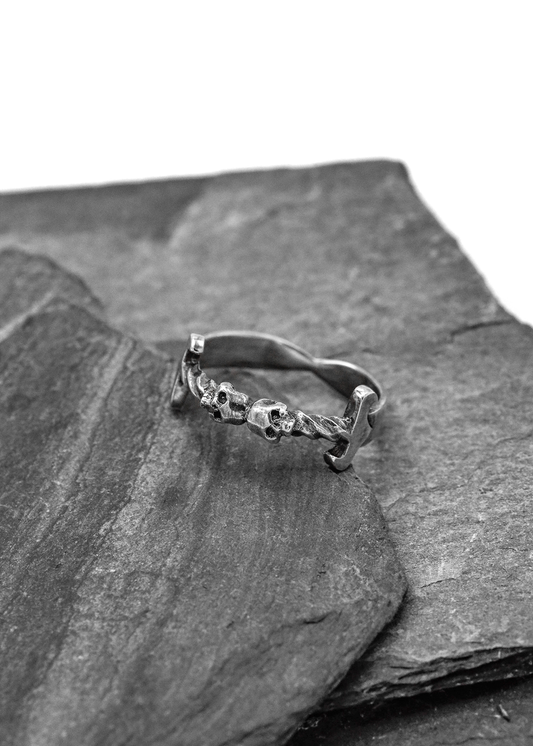 Nick Rule sterling silver double skull dagger ring Bizarre Bazaar