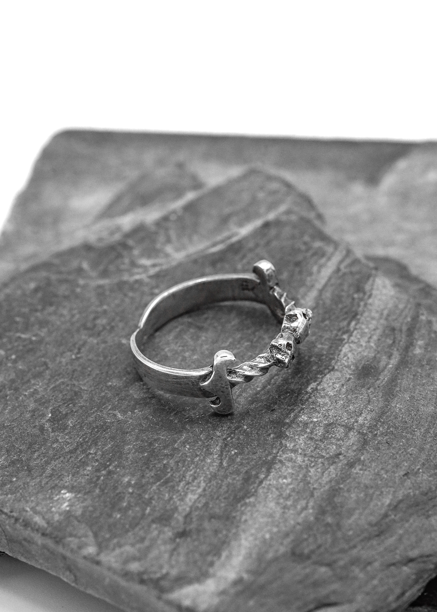 Nick Rule sterling silver double skull dagger ring Bizarre Bazaar