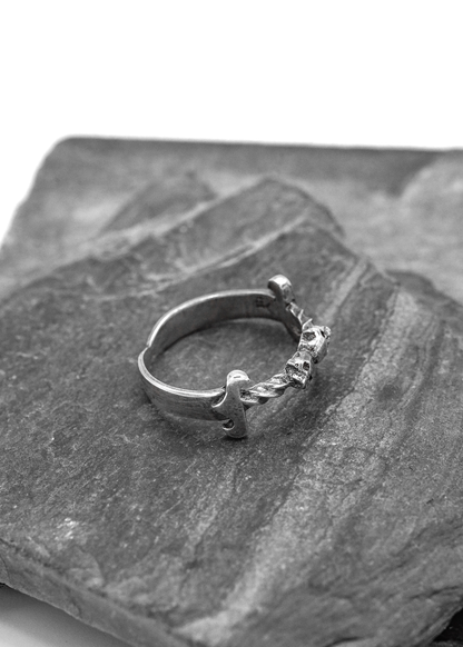 Nick Rule sterling silver double skull dagger ring Bizarre Bazaar