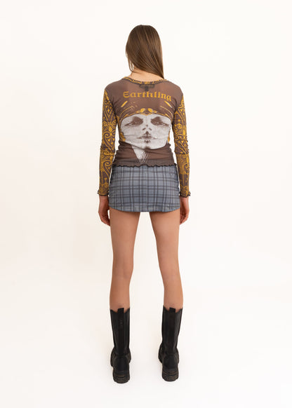 Roisin Dubh Earthling print long sleeve mesh top Bizarre Bazaar