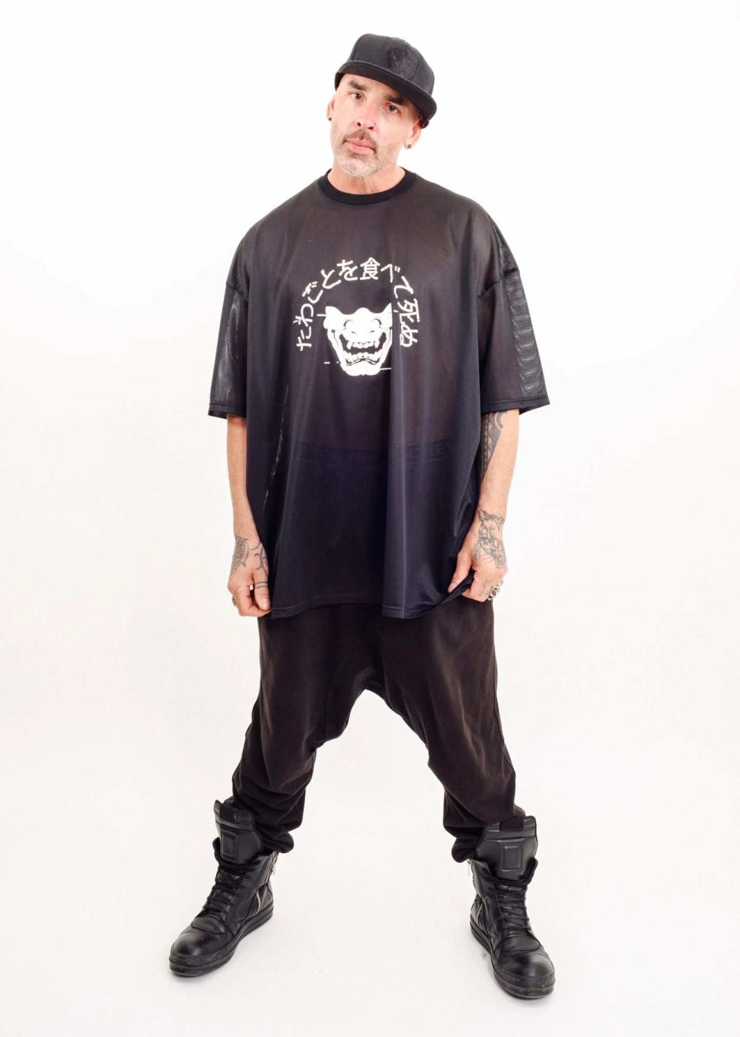 Clark Dean “Eat Shit and Die” oversized mesh t - shirt