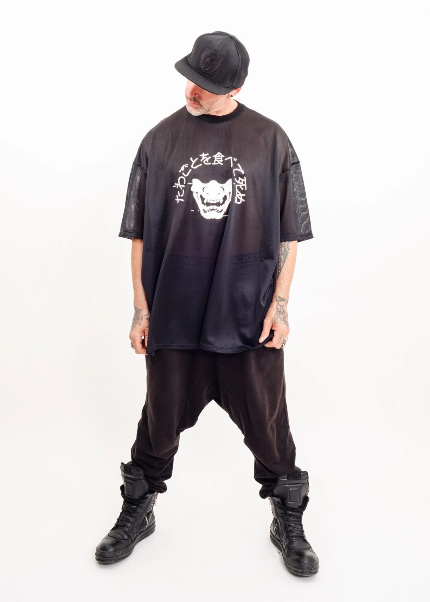 Clark Dean “Eat Shit and Die” oversized mesh t-shirt