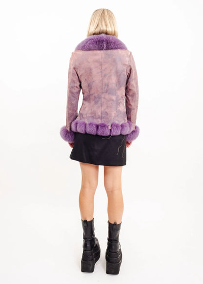 Bizarre Bazaar Embossed leather jacket with fox fur collar