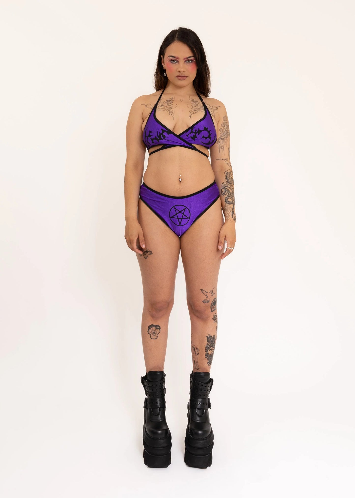 Astro Princess Evil Shadows Cross Front Bikini Top- Purple