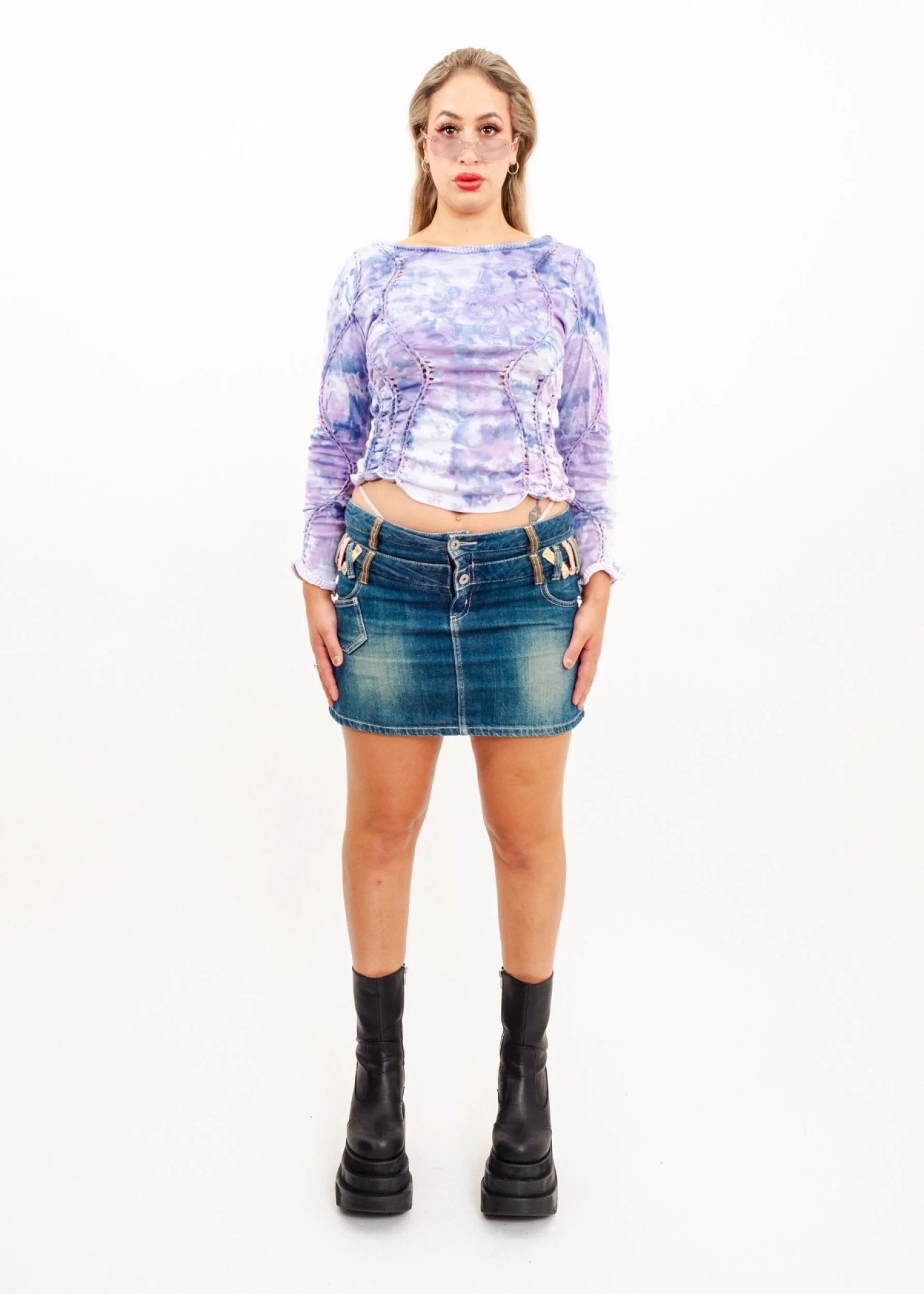 Banshee Fae braided long sleeve top- violet/ blue