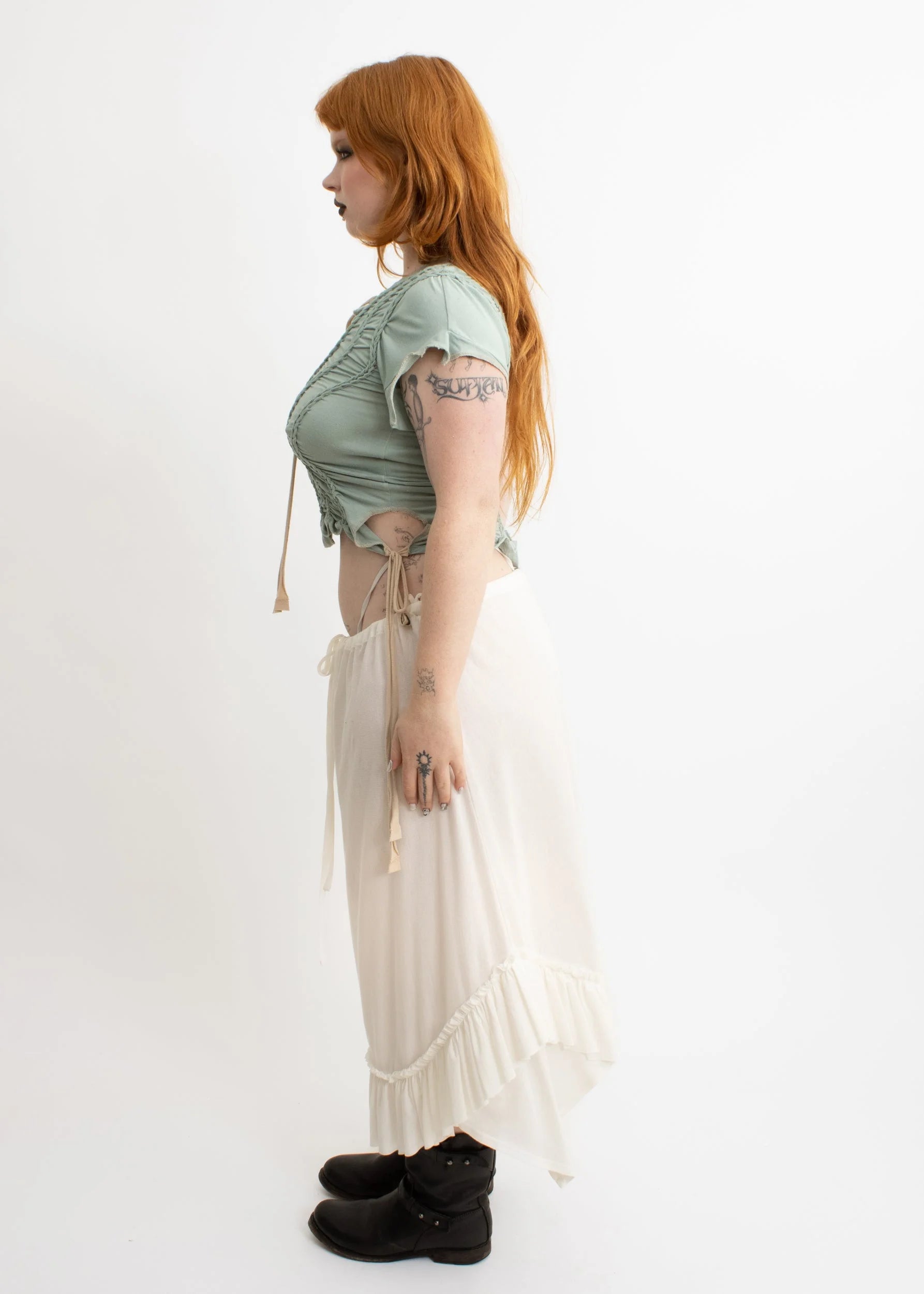 Banshee Fae keyhole braided short sleeve top- Sage green