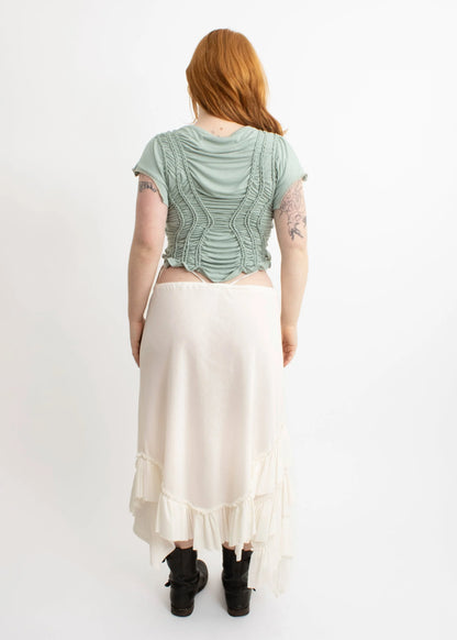 Banshee Fae keyhole braided short sleeve top- Sage green