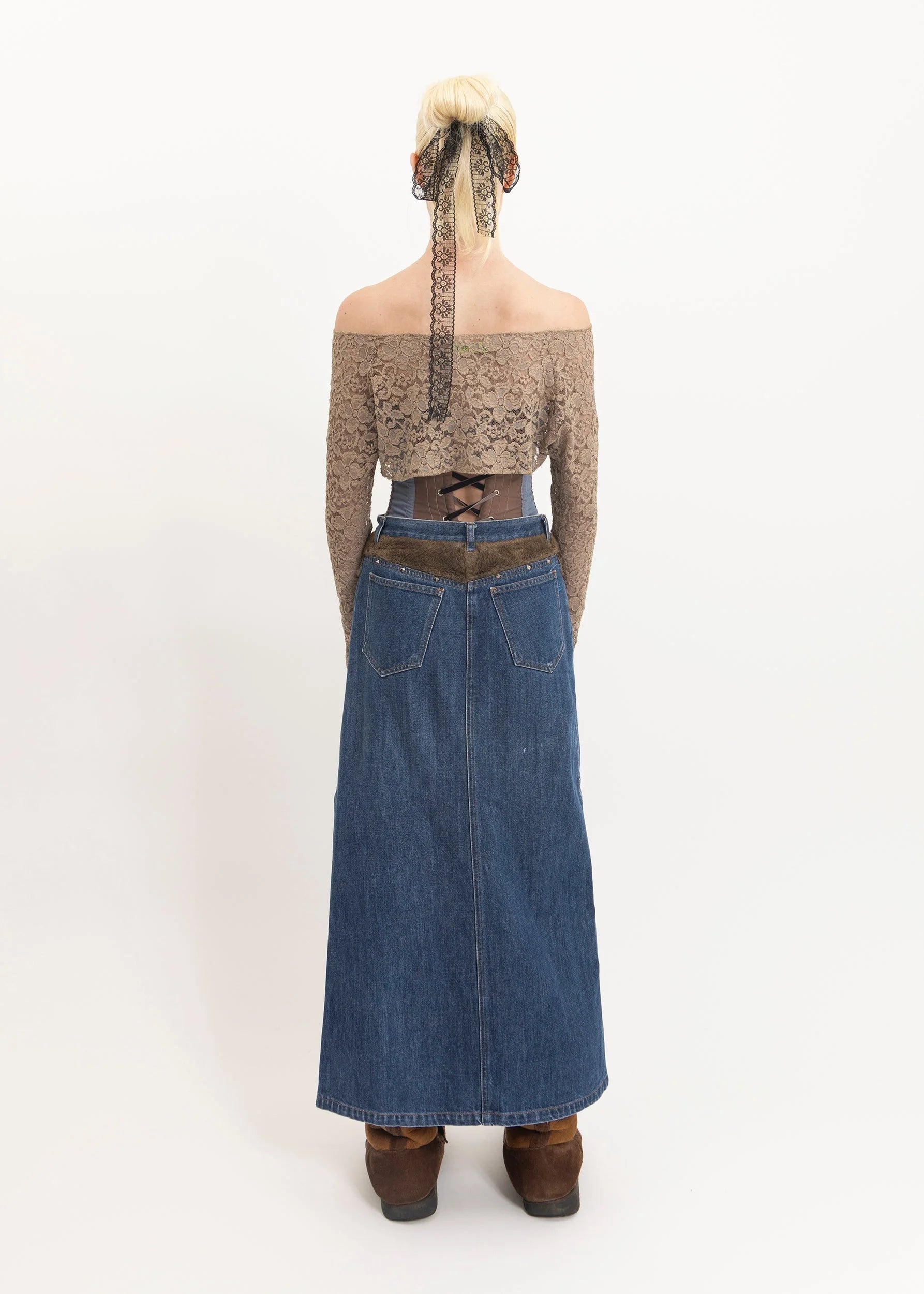 Kenzo Jeans Faux fur insert denim maxi skirt