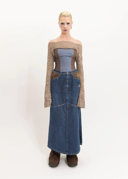 Kenzo Jeans Faux fur insert denim maxi skirt