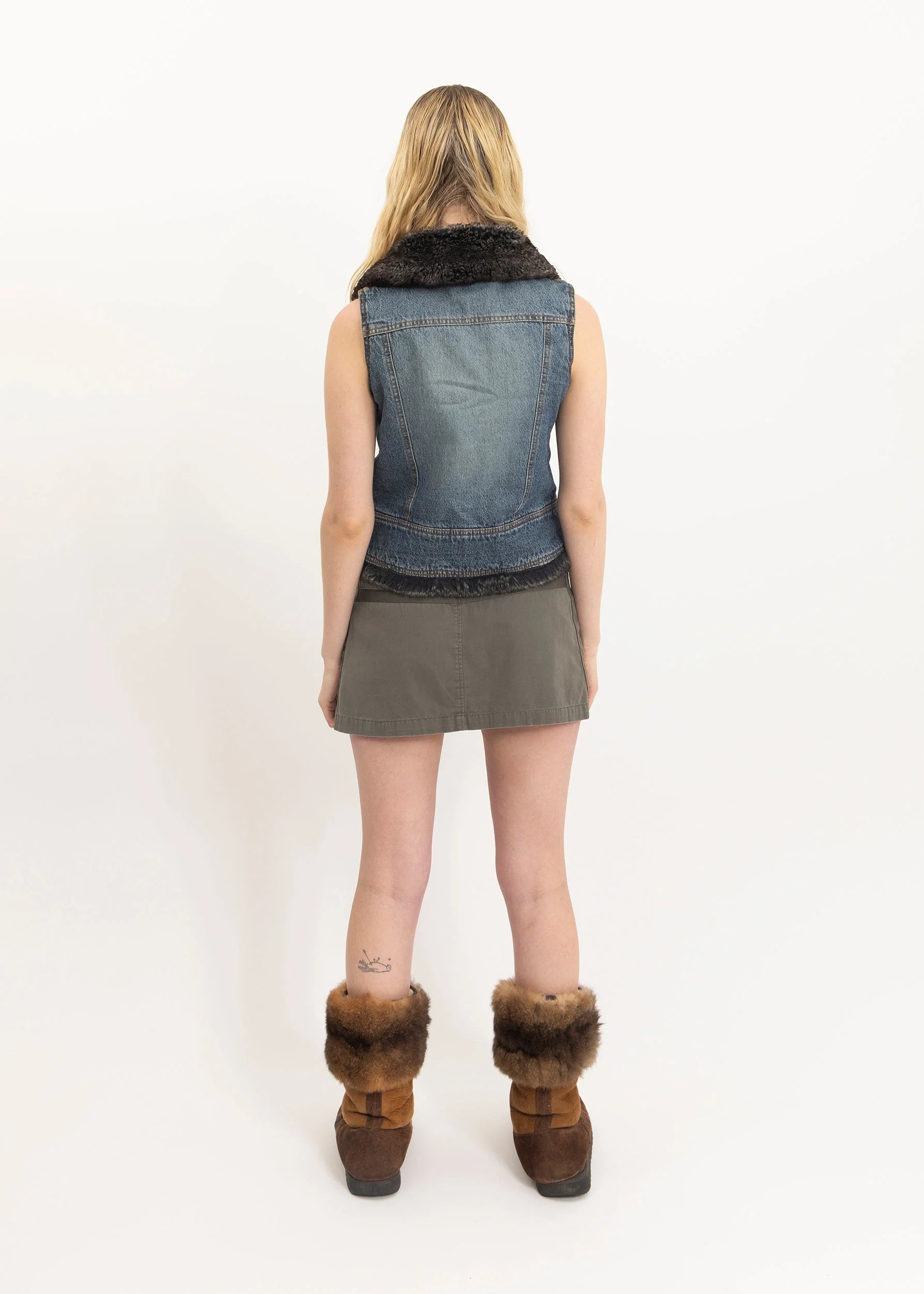 Morgan De Toi Faux fur trimmed denim vest