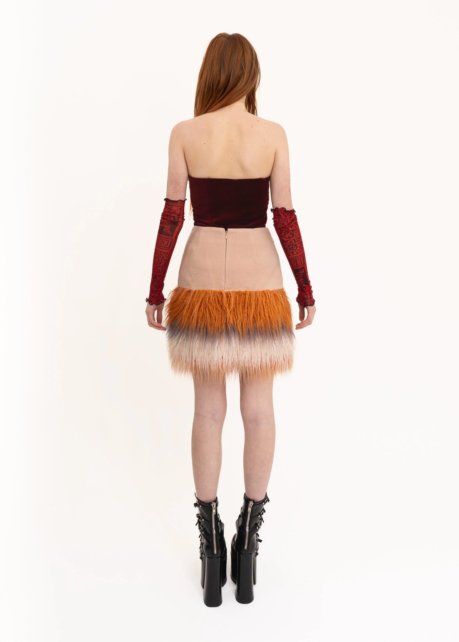 Lily Brown Faux Mongolian sheepskin trimmed mini skirt