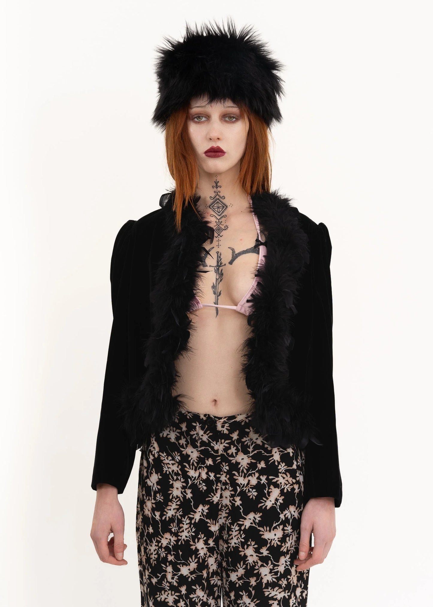 Genet Amant Feather trimmed velvet jacket