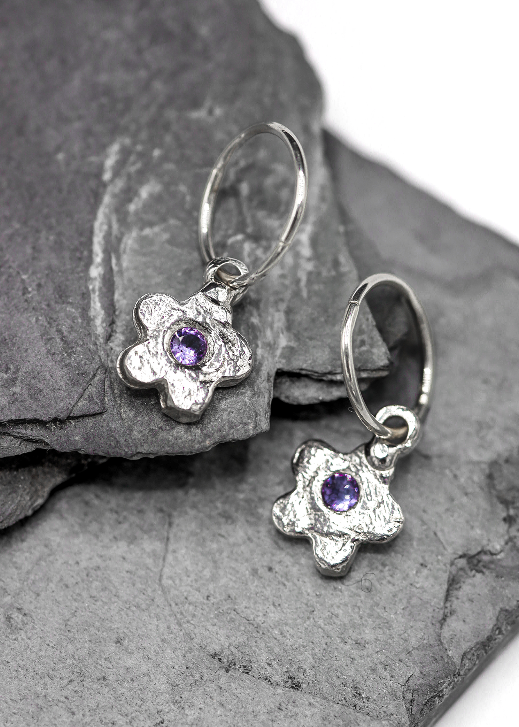 Flower sleeper earrings- lavender