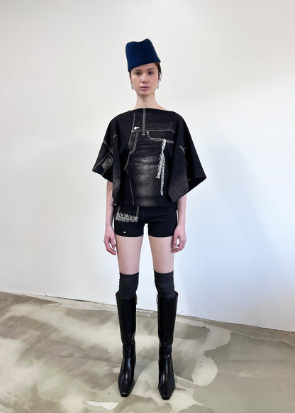Flux Tee- Black Trompe L'oeil Denim