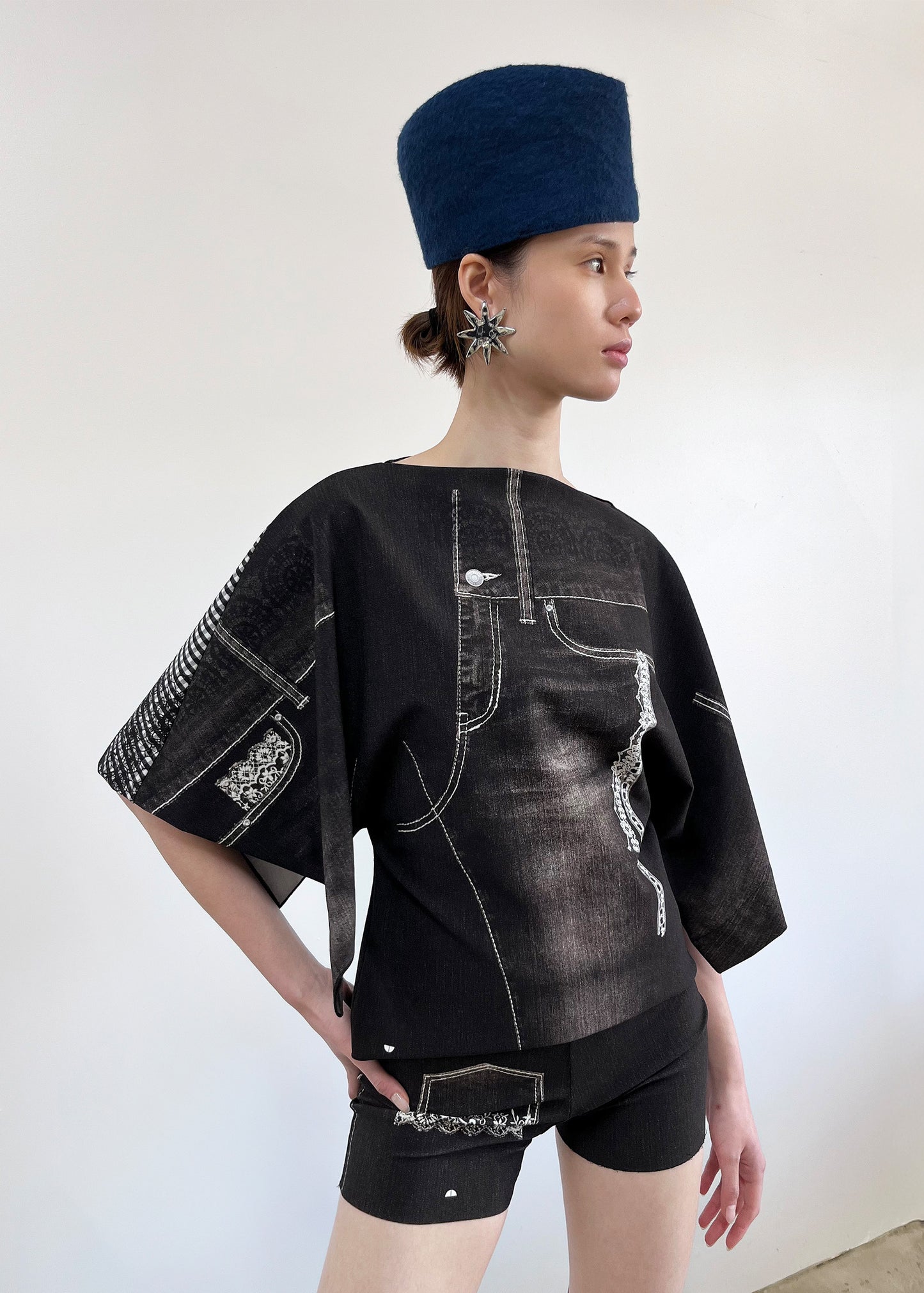 Flux Tee- Black Trompe L'oeil Denim