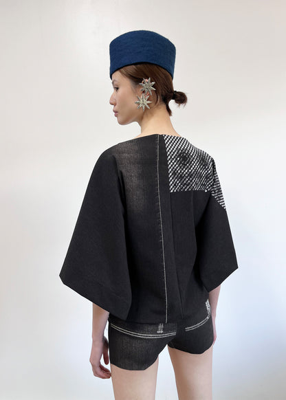 Flux Tee- Black Trompe L'oeil Denim