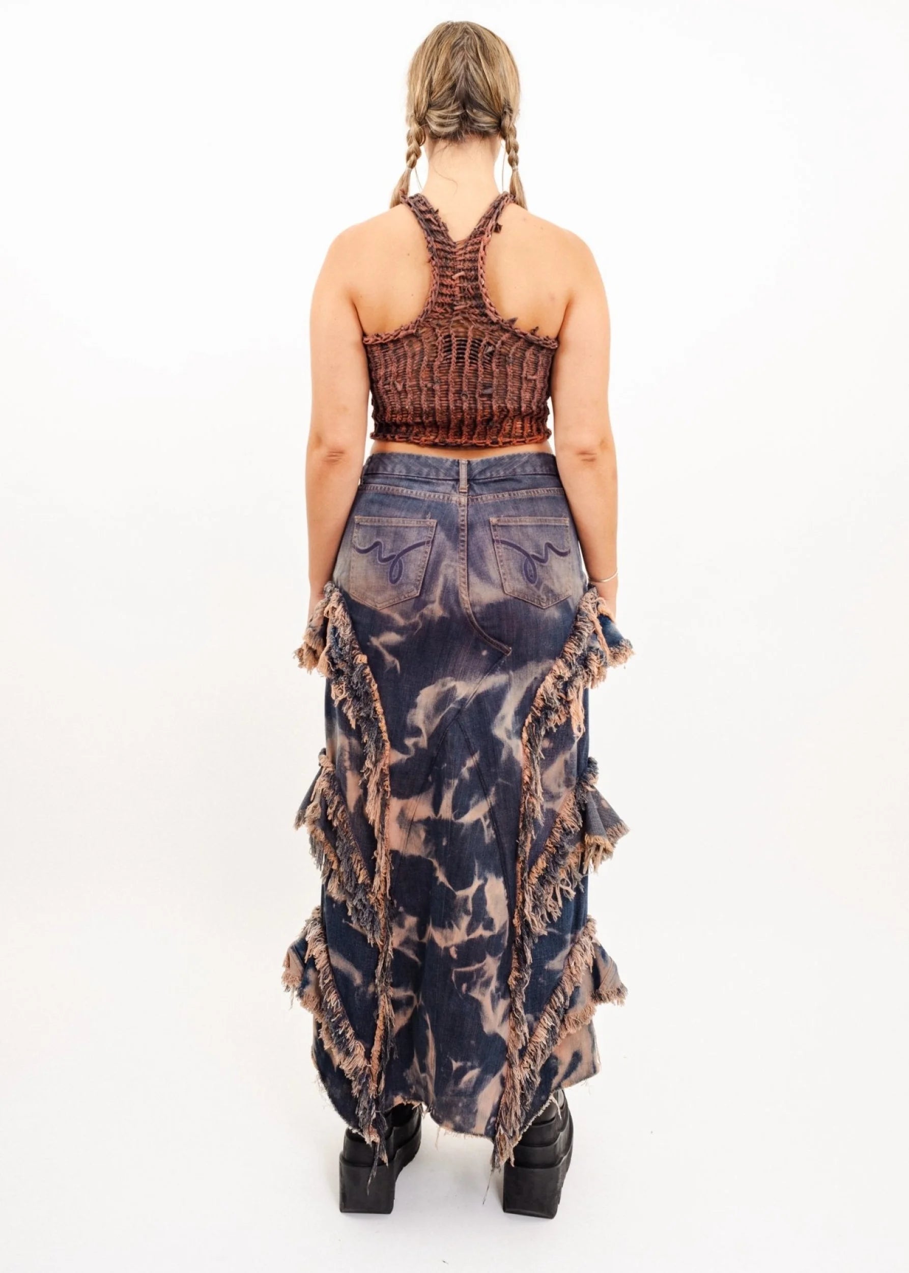 Banshee Freya flared denim maxi skirt